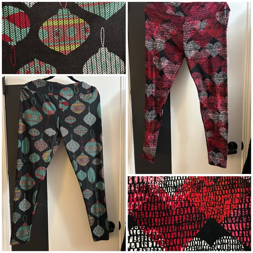 LuLaRoe TC Tall & Curvy Vintage Christmas Ornament & Valentine Hearts Leggings